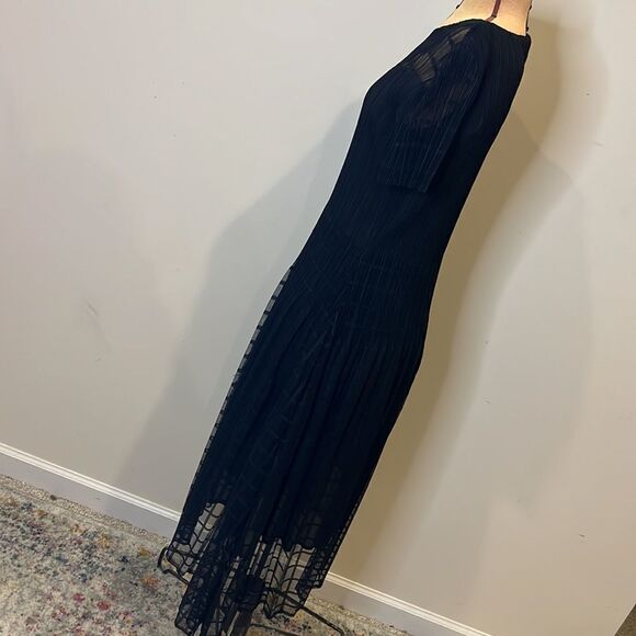 Veeca Black Sheer Crinkle Skirt Dress with Cap Sleeves - Size Small - Picture 8 of 14